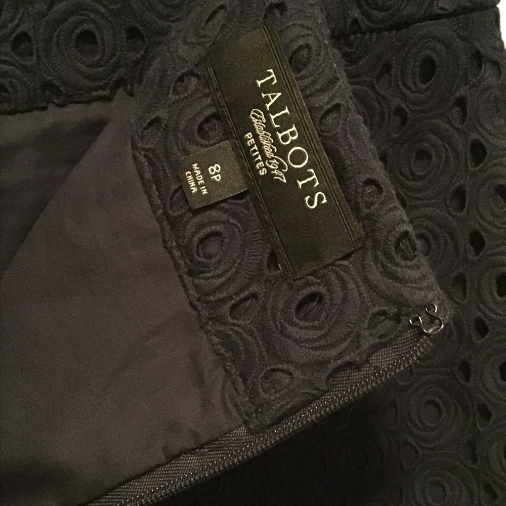 Talbots petite navy blue eyelet overlay lined skirt